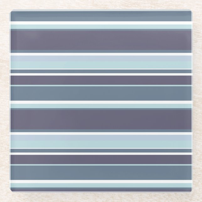 Blue-grey stripes glass coaster (Front)