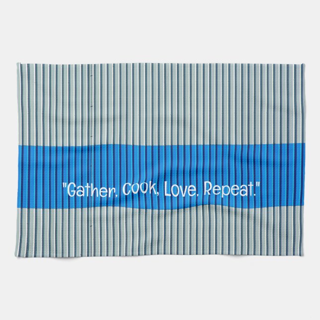 Blue Grey Stripes Kitchen Towel (Horizontal)