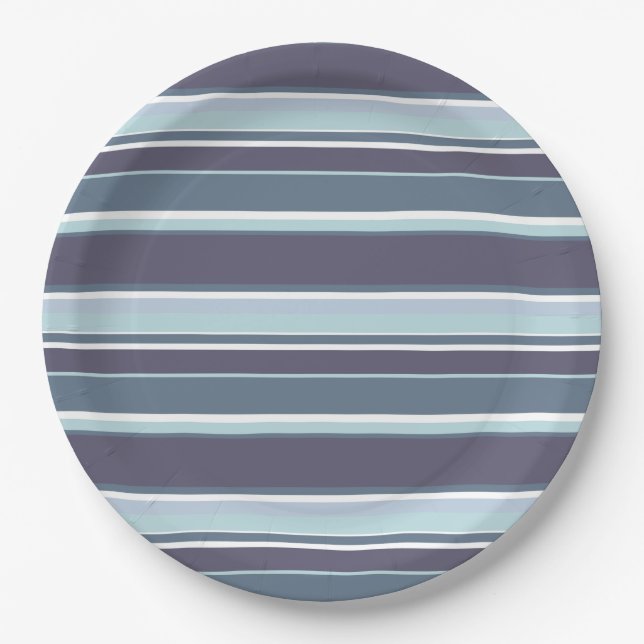 Blue-grey stripes paper plate (Front)