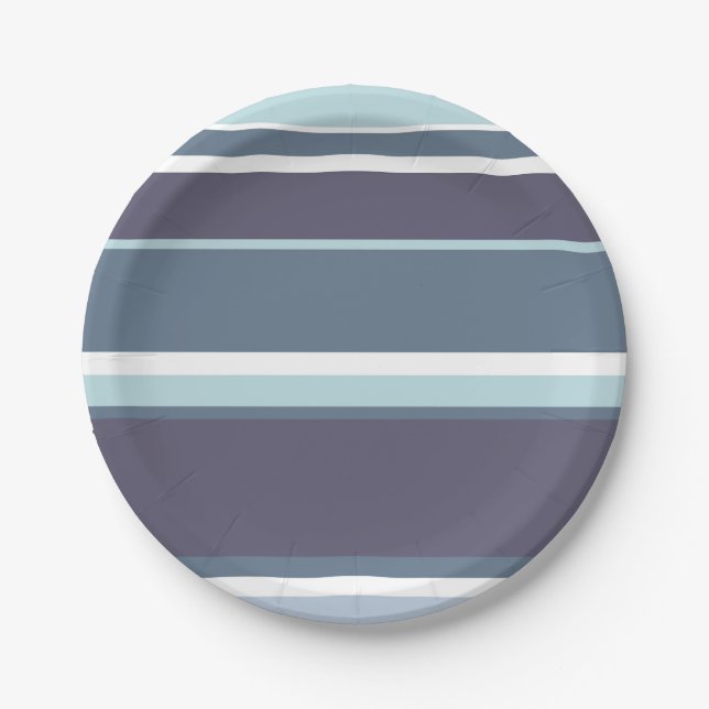 Blue-grey stripes paper plate (Front)