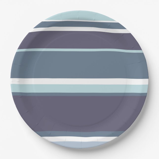 Blue-grey stripes paper plate (Front)