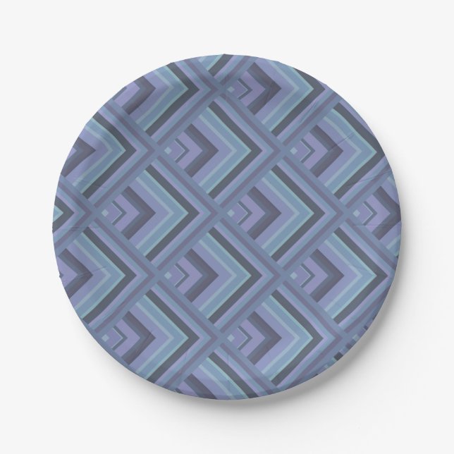 Blue-grey stripes scale pattern paper plate (Front)