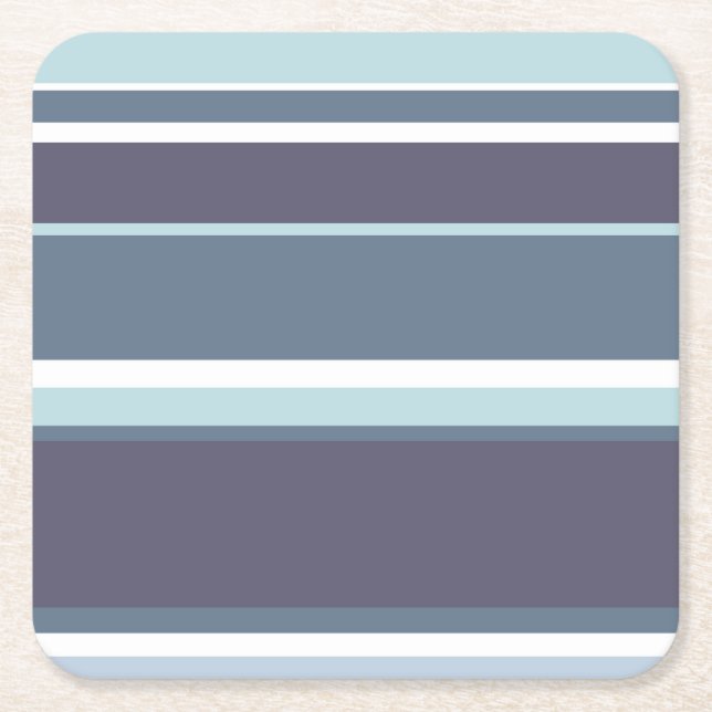 Blue-grey stripes square paper coaster (Front)