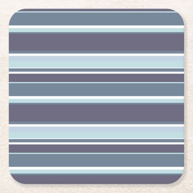 Blue-grey stripes square paper coaster (Front)