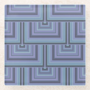 Blue-grey stripes square scales pattern glass coaster