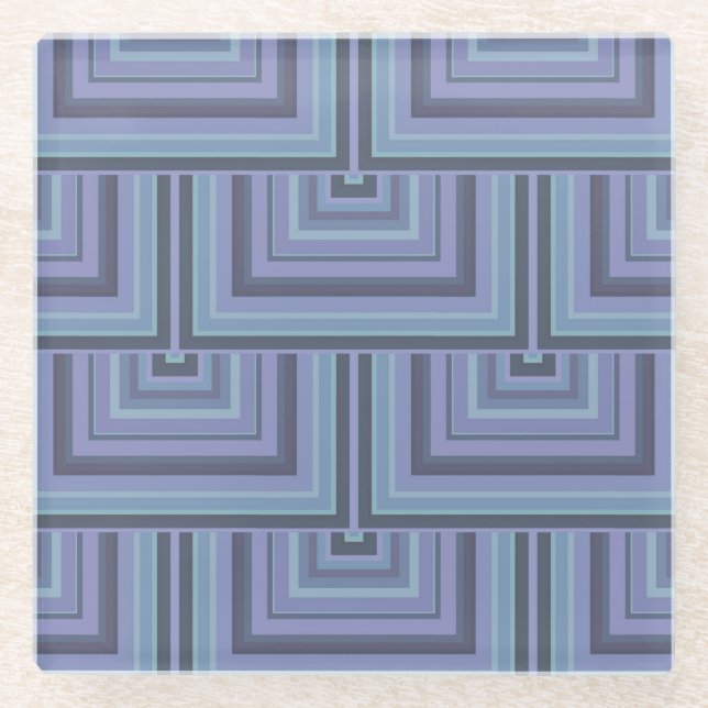 Blue-grey stripes square scales pattern glass coaster (Front)