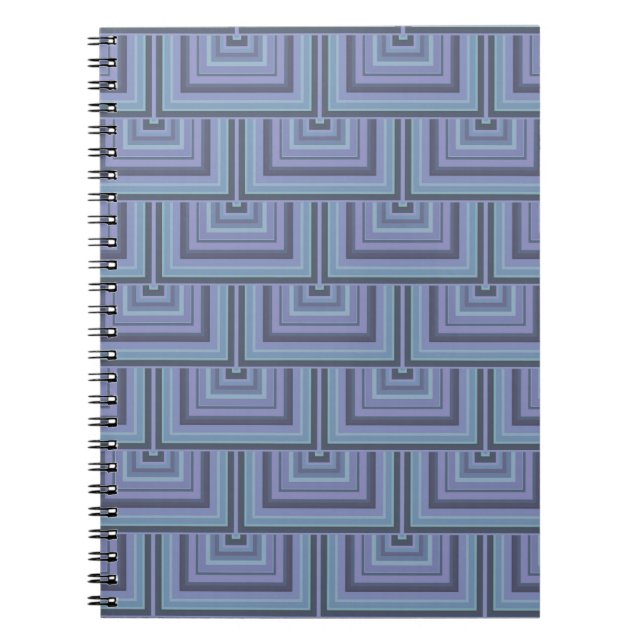 Blue-grey stripes square scales pattern notebook (Front)