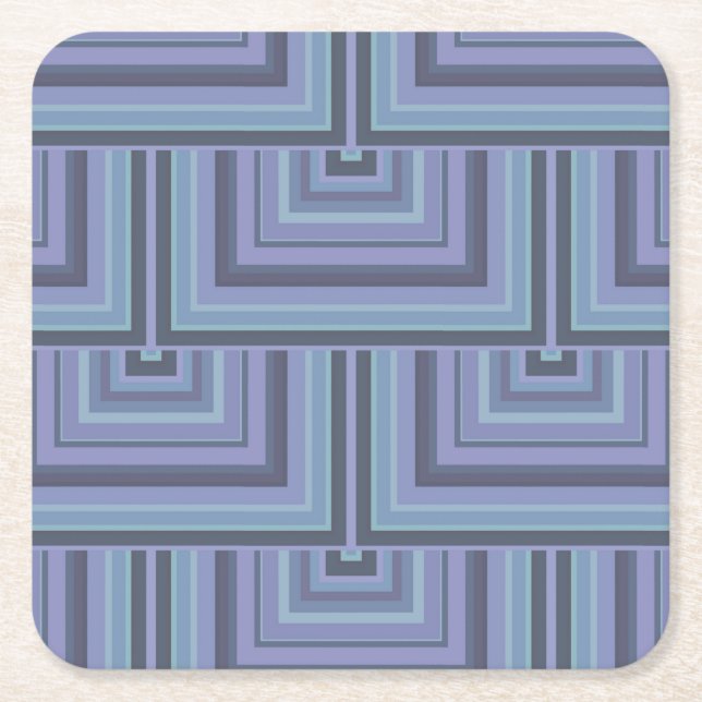 Blue-grey stripes square scales pattern paper coaster (Front)