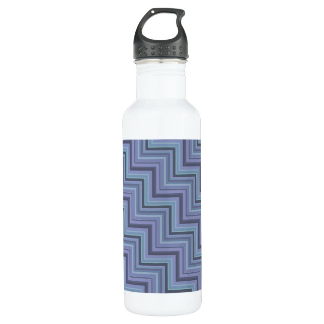 Blue-grey stripes stairs pattern 710 ml water bottle (Front)