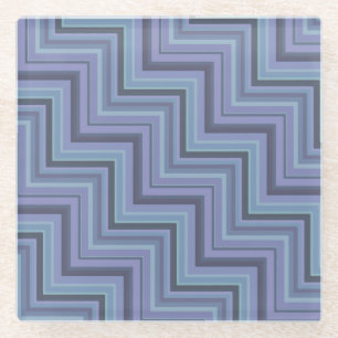 Blue-grey stripes stairs pattern glass coaster