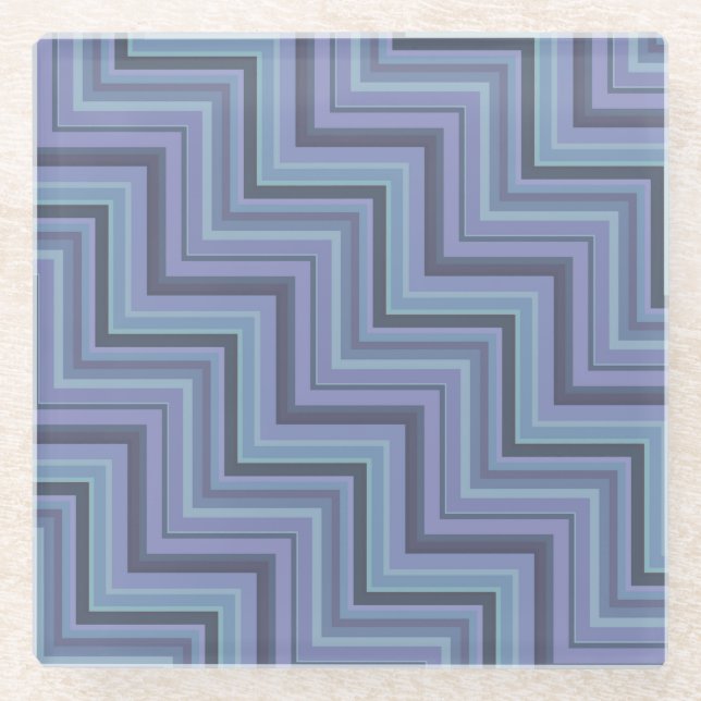 Blue-grey stripes stairs pattern glass coaster (Front)