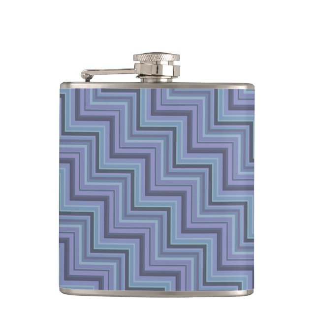 Blue-grey stripes stairs pattern hip flask (Front)