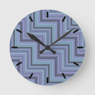 Blue-grey stripes stairs pattern round clock