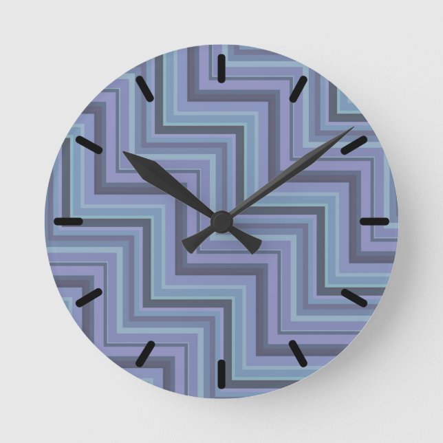 Blue-grey stripes stairs pattern round clock (Front)