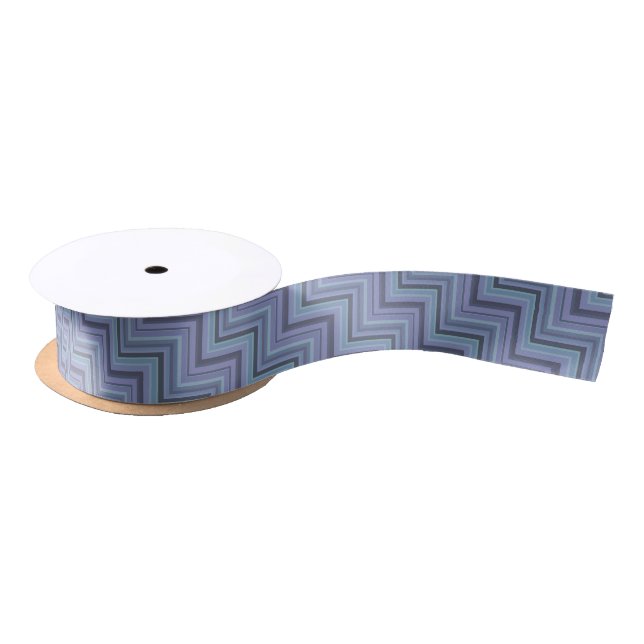 Blue-grey stripes stairs pattern satin ribbon (Spool)