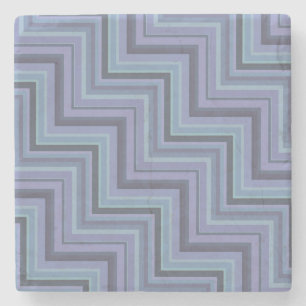 Blue-grey stripes stairs pattern stone coaster