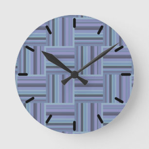 Blue-grey stripes weave pattern round clock