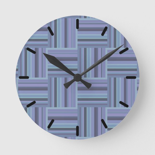 Blue-grey stripes weave pattern round clock (Front)