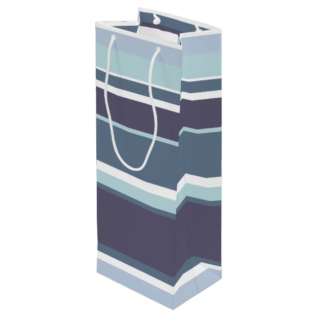 Blue-grey stripes wine gift bag (Back Angled)