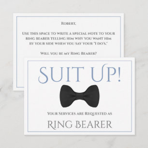 Blue & Grey Suit Up Be My Ring Bearer Fun Bow Tie Card