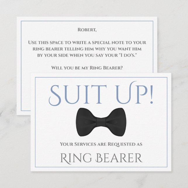 Blue & Grey Suit Up Be My Ring Bearer Fun Bow Tie Card (Front/Back)