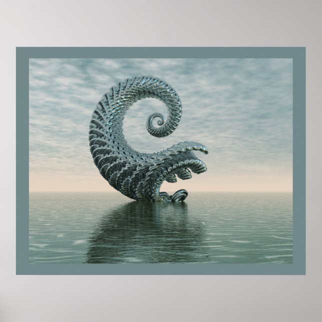 Blue-Grey Surrealistic Abstract Water Landscape Poster (Front)