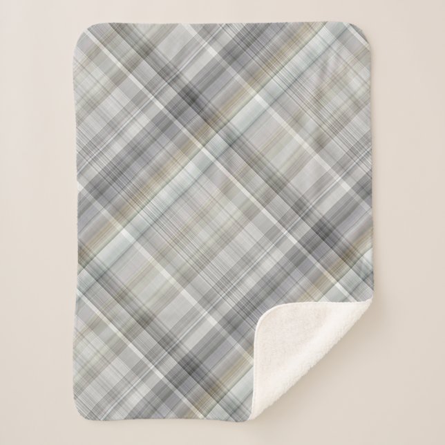 Blue/Grey/Tan Plaid Sherpa Blanket (Front)