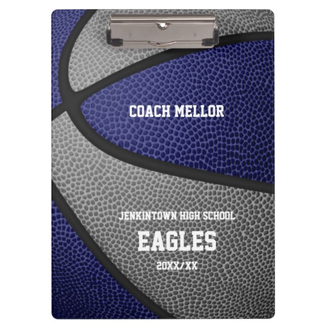 blue grey team colours basketball coach name clipboard (Front)