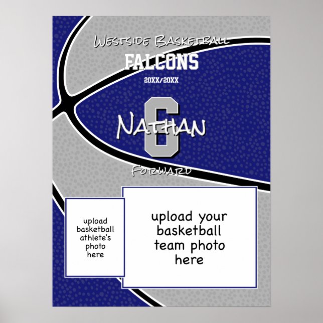 blue grey team colours basketball team photo poster (Front)