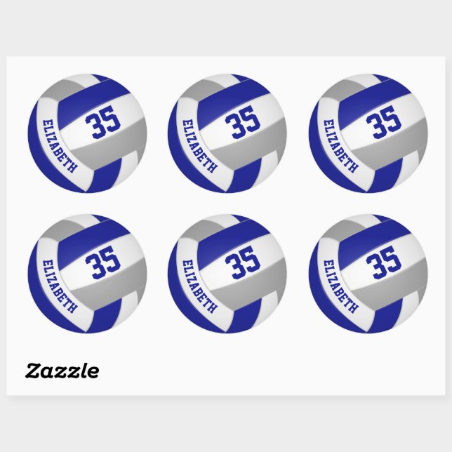 blue grey team colours boys girls volleyball classic round sticker (Sheet)