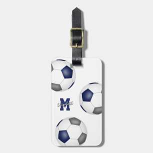 blue grey team colours girls boys soccer luggage tag