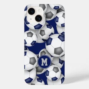 Blue grey team colours girls soccer balls pattern Case-Mate iPhone 14 case