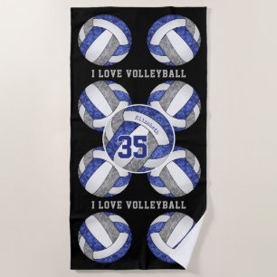blue grey team colours I love volleyball girly Beach Towel
