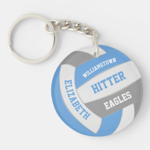 blue grey team colours personalised volleyball key ring