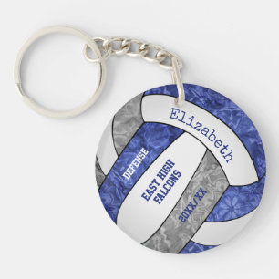 blue grey team colours personalised volleyball key ring