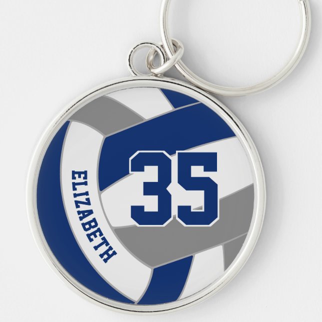 blue grey team colours personalised volleyball key ring (Front)