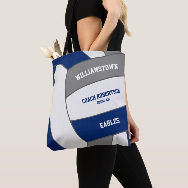 blue grey team colours volleyball athlete coach tote bag (Close Up)