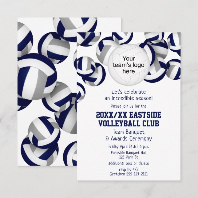 blue grey team colours volleyball season banquet invitation (Front/Back)