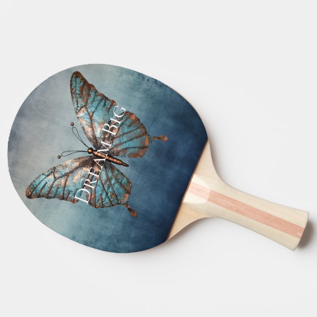 Blue Grey Texture Butterfly Ping Pong Paddle (Side)