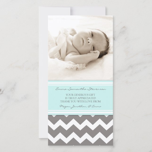 Blue Grey Thank You Baby Shower Photo Cards (Front)