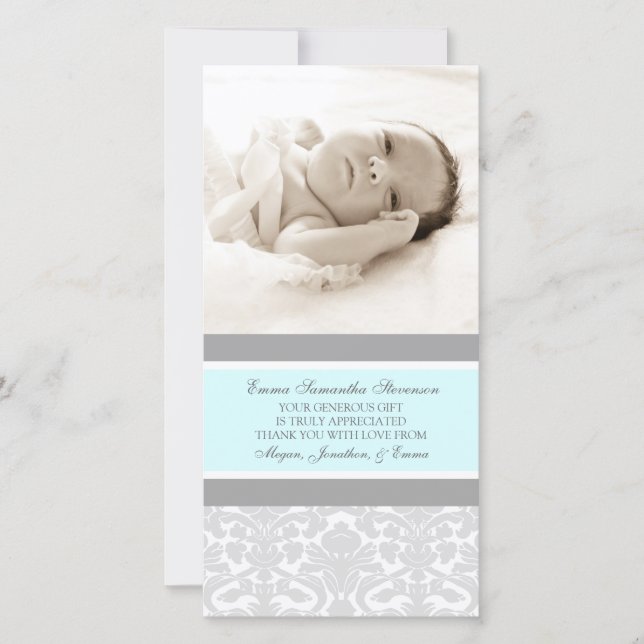 Blue Grey Thank You Baby Shower Photo Cards (Front)