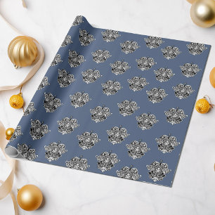 Blue Grey Victorian Ornamental Design Wrapping Paper