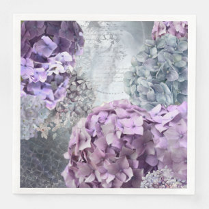 Blue Grey Vintage floral Hydrangea Flower pattern Napkin
