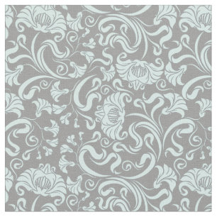Blue Grey Vintage Floral Pattern Fabric