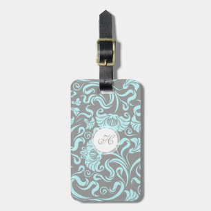 Blue Grey Vintage Floral Pattern Monogram L tag