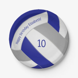blue grey volleyball girls boys sports birthday paper plate