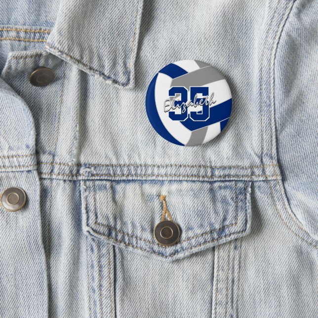 blue grey volleyball team colours 6 cm round badge (In Situ)