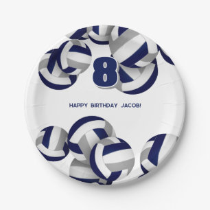 blue grey volleyballs kids birthday party paper plate