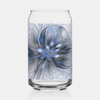 Blue Grey Watercolor Abstract Floral Fractal Art
