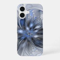 Blue Grey Watercolor Abstract Floral Fractal Art